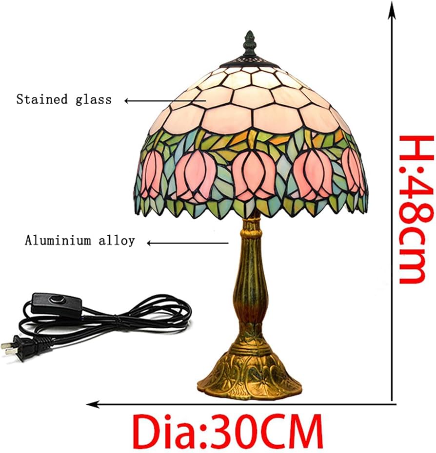 Pink tulip stained glass lamp