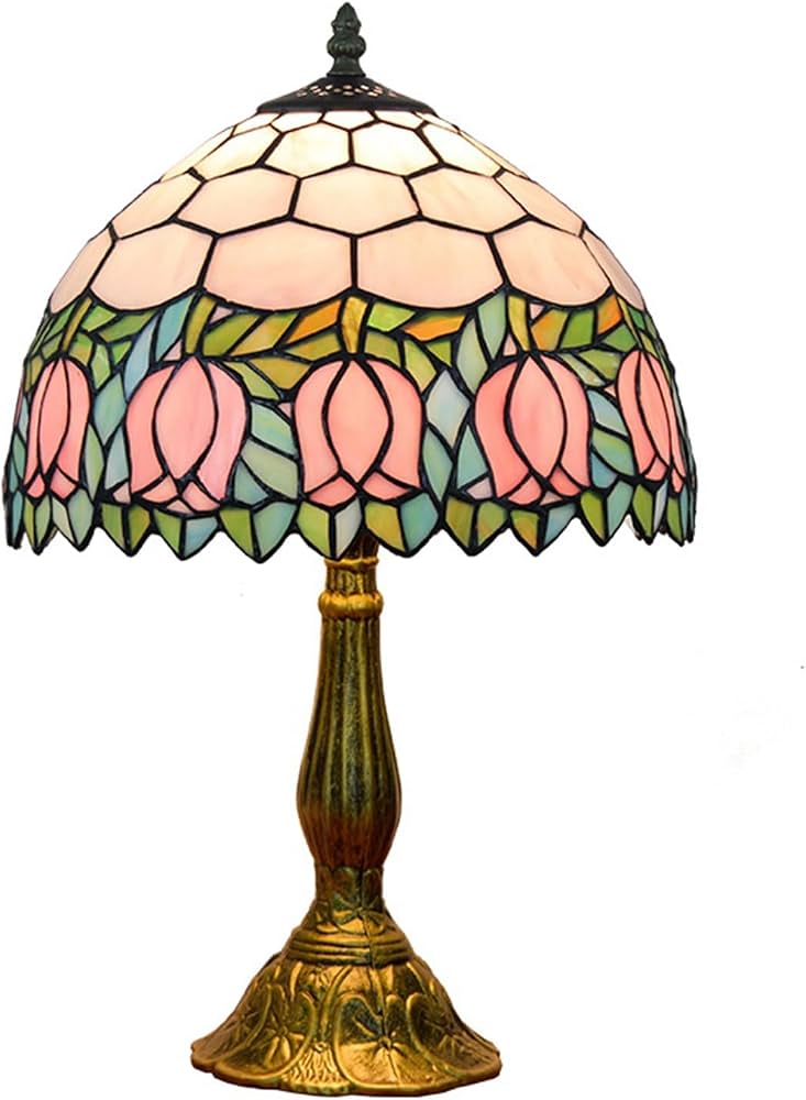 Pink tulip stained glass lamp