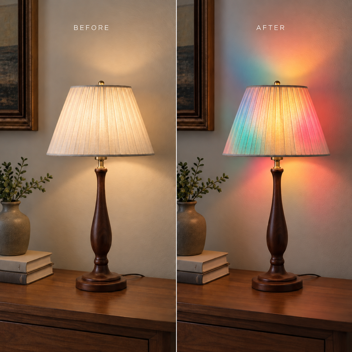 Mosaic glow bulb illuminating a bedside lamp — A60