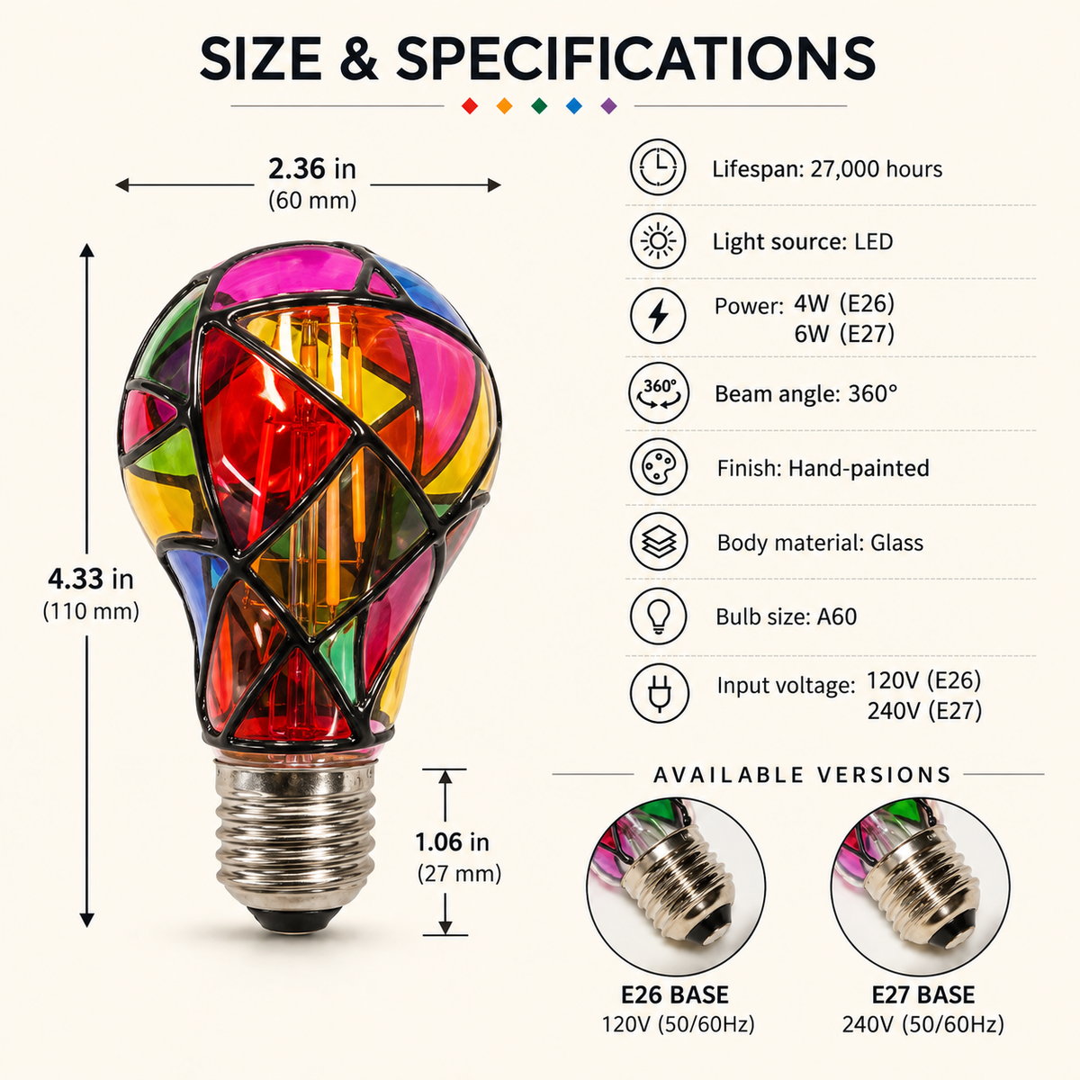 Mosaic glow bulb illuminating a bedside lamp — A60
