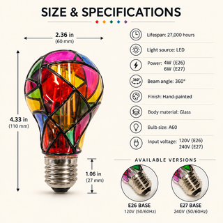 Mosaic glow bulb illuminating a bedside lamp — A60