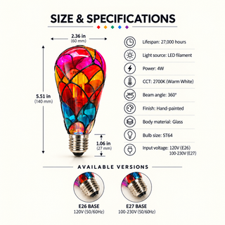 Mosaic glow bulb illuminating a bedside lamp — ST64