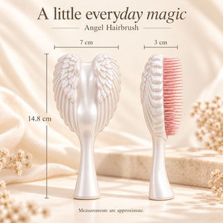 White Angel Hairbrush size: 14.8 cm tall, 7 cm wide, 3 cm deep