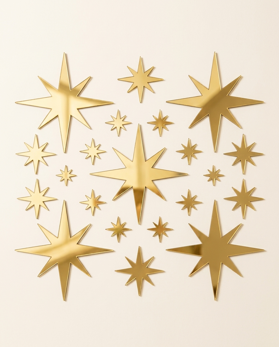 Gold Starlight Mirror Stars — full set of 42 mirror star stickers