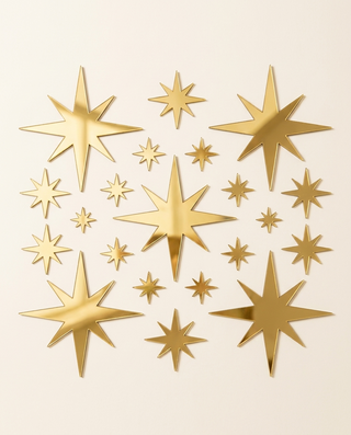 Gold Starlight Mirror Stars — full set of 42 mirror star stickers