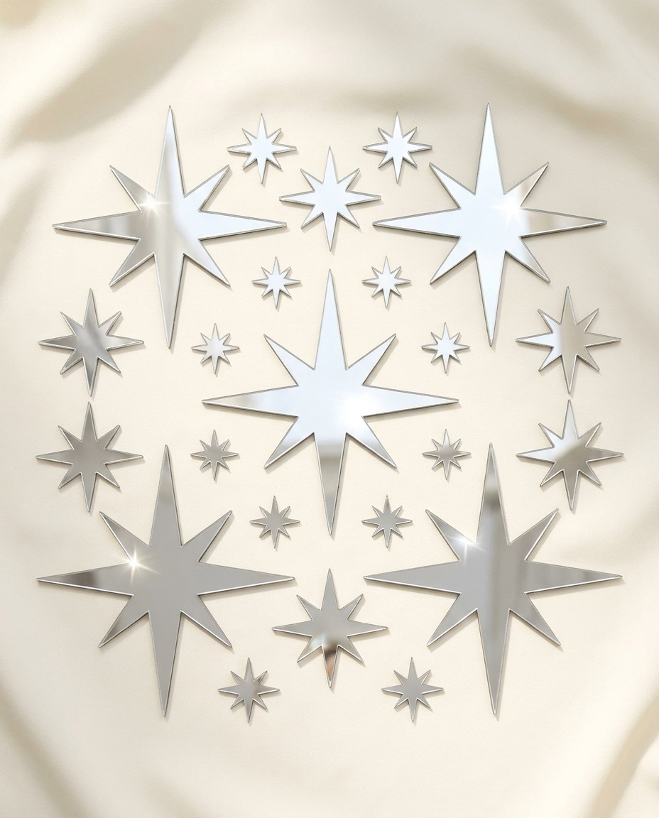 Silver Starlight Mirror Stars — full set of 42 mirror star stickers