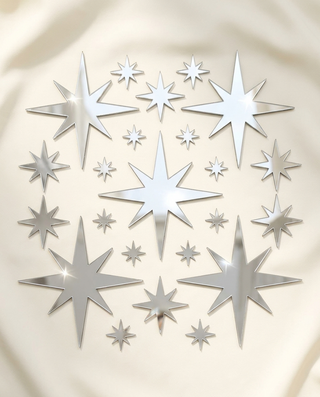 Silver Starlight Mirror Stars — full set of 42 mirror star stickers