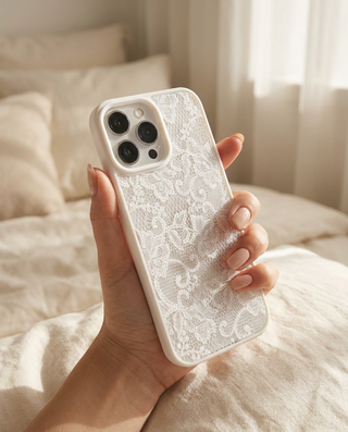 Midnight Lace iPhone Case White Frame in hand